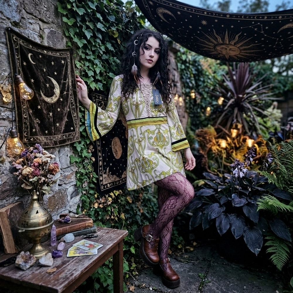 ​NWT Lenni the Label "L'Aurore" Dress Art Nouveau Whimsigoth Bell Sleeve Size M - Picture 4 of 8